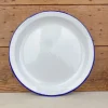 Assiette creuse en email blanc liseré bleu