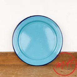 Assiette plate en émail turquoise