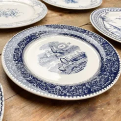 6 assiettes plates dépareillées bleues - Gien