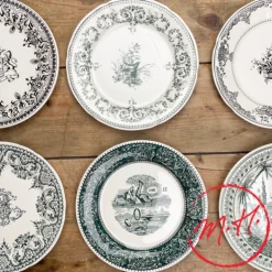 6 assiettes plates dépareillées vertes - Gien