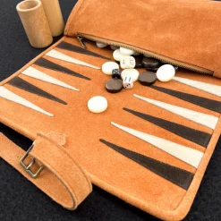 Backgammon de voyage en cuir