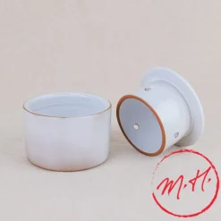 Beurrier à eau 200ml grès émaillé blanc