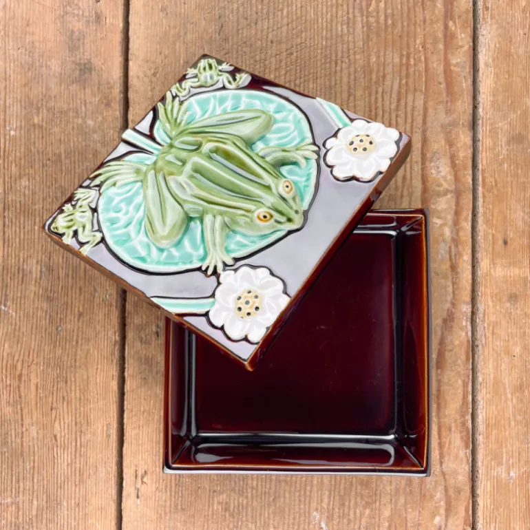 Boîte en céramique Grenouille et Nénuphars