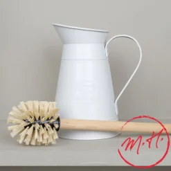 Broc et balai WC en métal blanc