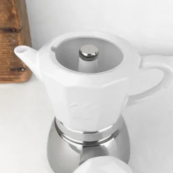Cafetière italienne en porcelaine et inox 4 / 8 T
