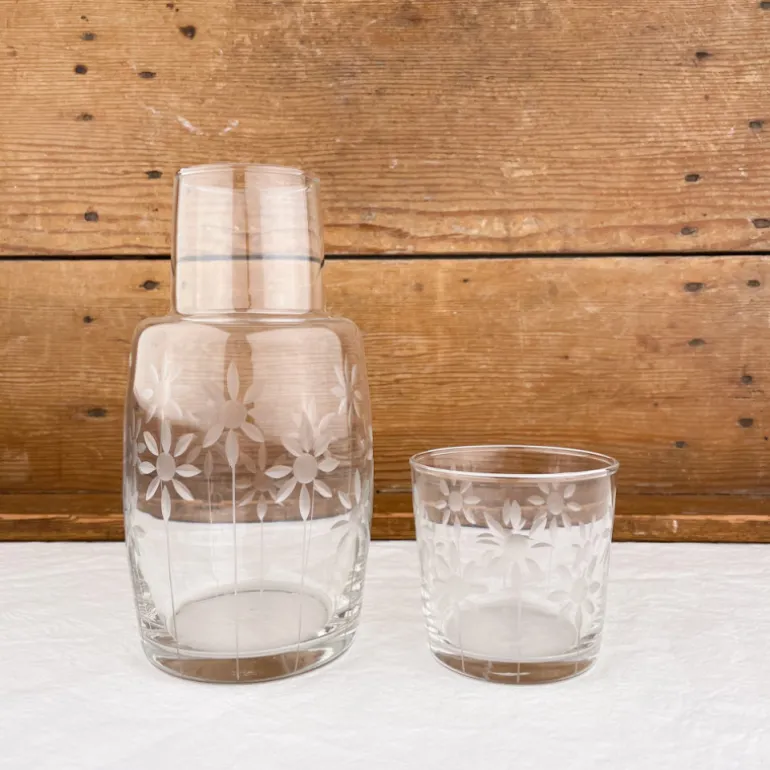Carafe de chevet verre ciselé