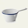 Casserole conique en émail blanc liseré bleu