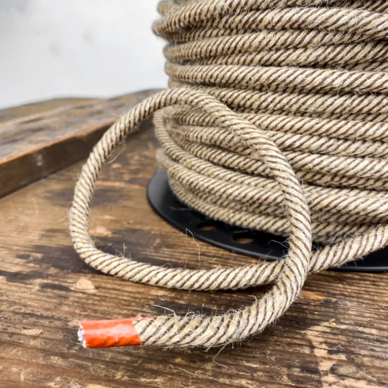 Câble luminaire rond tabac et jute