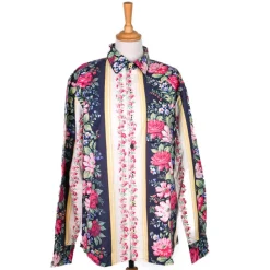 Chemise fleurie à bordures rayées