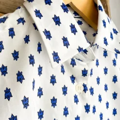 Chemisier femme provençal mosca blanc et bleu