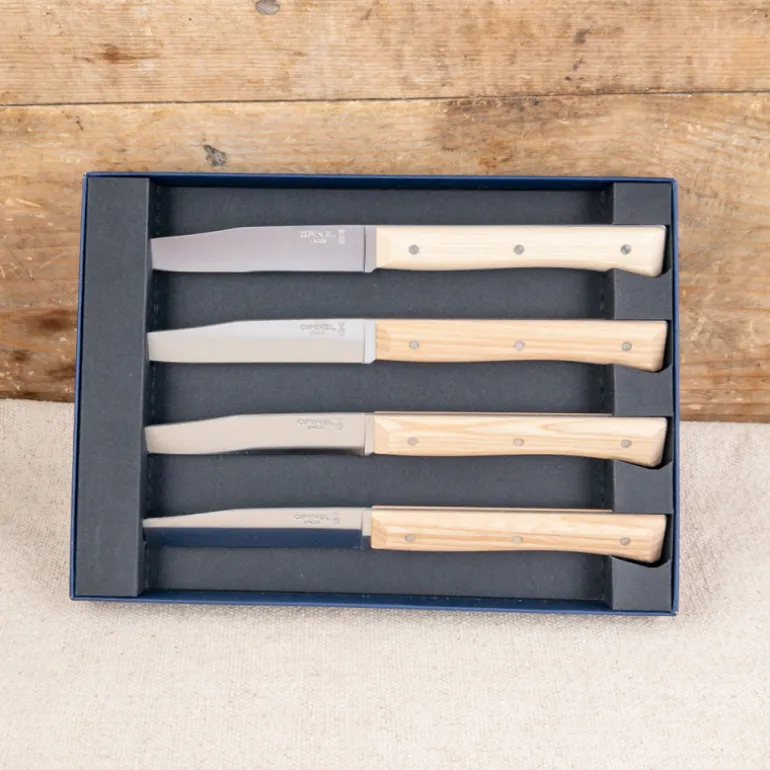 Coffret de 4 Couteaux de Table Opinel Facette en Frêne clair