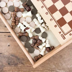 Coffret en bois jeu de dames et échecs