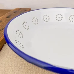 Corbeille à pain émail blanc liseré bleu