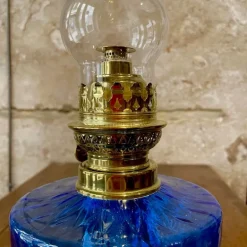 Lampe Toupie verre bleu laiton poli