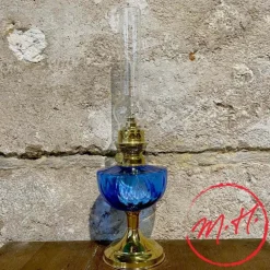 Lampe Toupie verre bleu laiton poli