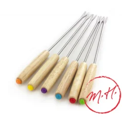 Lot de 6 piques à fondue manche bois