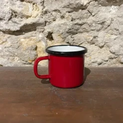 Mug émail rouge liseré noir