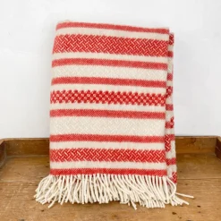 Plaid en laine rayé rouge 150x200cm