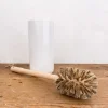 Porte-balayette WC en faïence blanche et sa brosse en bois