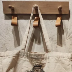 Porte manteau 3 patères bois et cuir