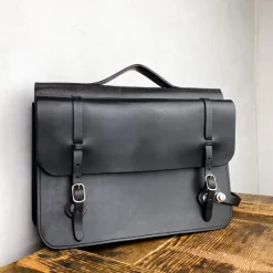 Sacoche cartable double de vélo en cuir noir