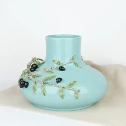 Vase bleu turquoise olives